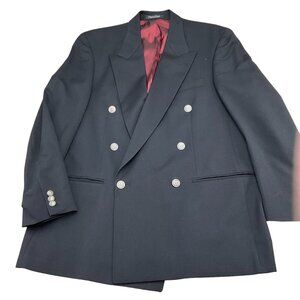 Kasper Blazer Men 41R Gray Silver Shield Button‎ Double Breasted Wool VTG Canada